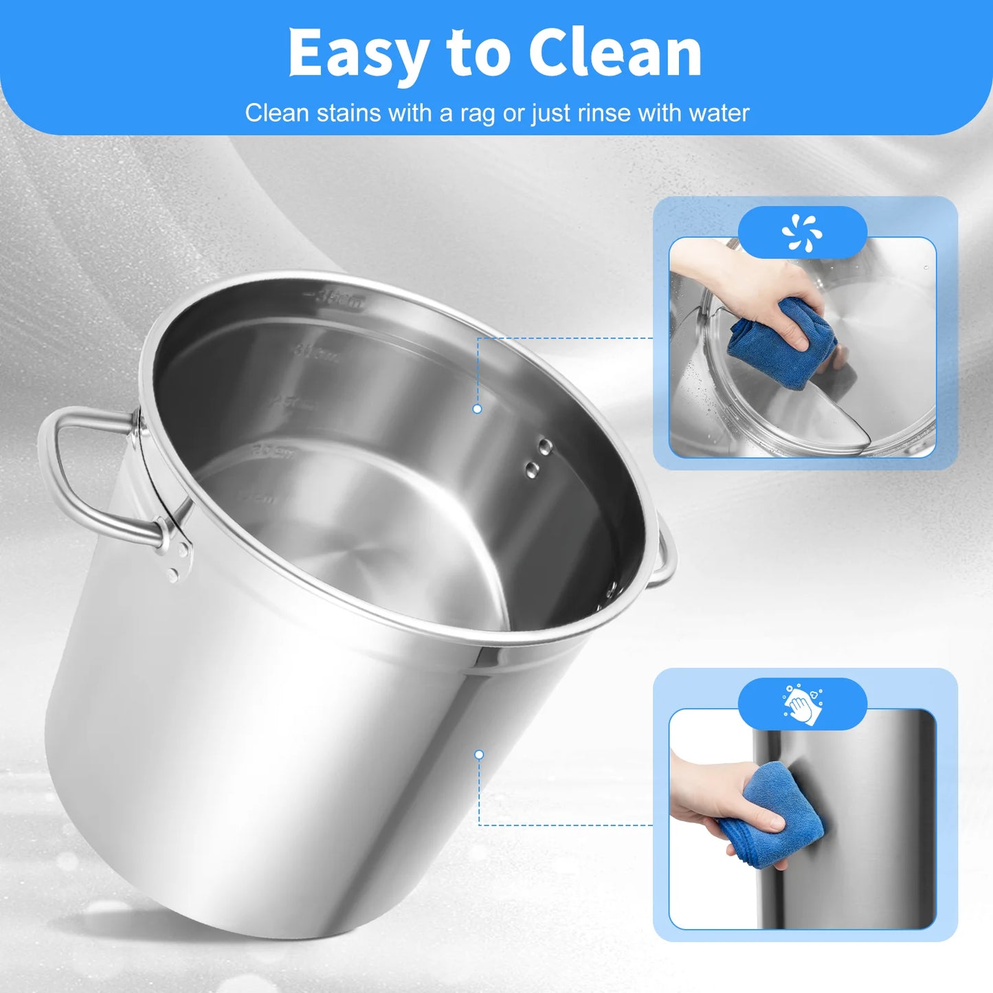 35/50/70L Soup Pot with Cover & Handles, Multi-functional Stainless Steel