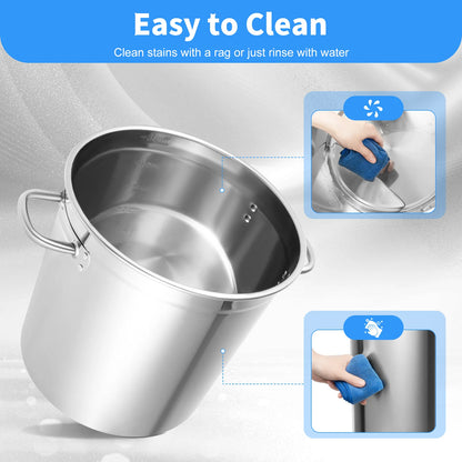 35/50/70L Soup Pot with Cover & Handles, Multi-functional Stainless Steel