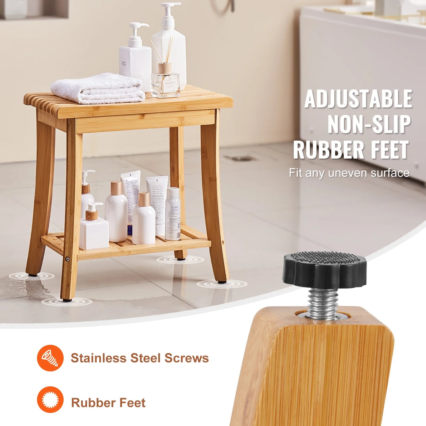 Bamboo Shower Bench  Waterproof Shower Stool, Chair