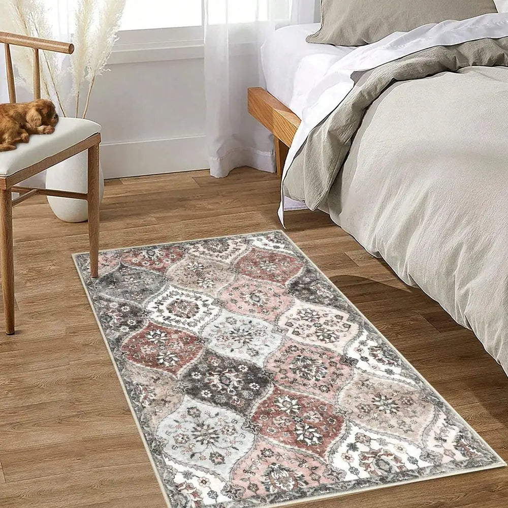 Moroccan Printed Rug Low Pile Rug Distressed  Rugs