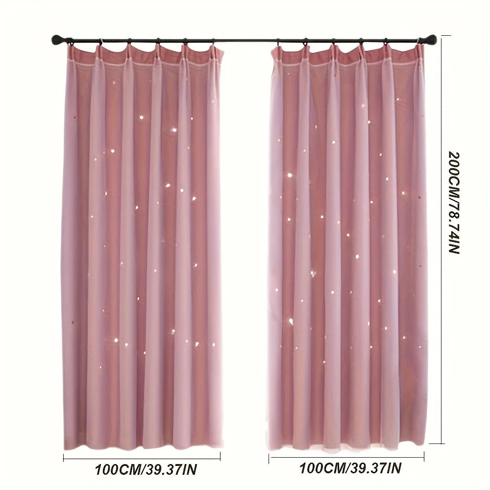 2 Panel Sheer Girls Curtains, Princess Curtains Hollow Stars