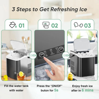 Portable Ice Maker, 26lbs/24H, Self-Cleaning