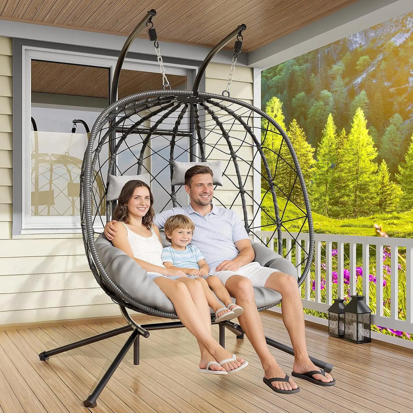 Double Egg Swing Chair with Stand - Outdoor Patio