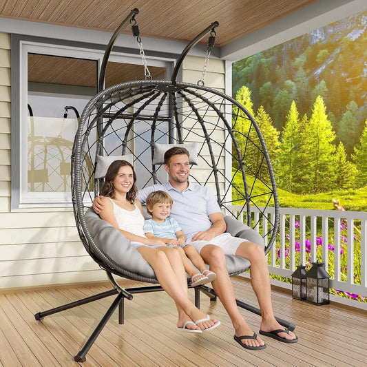 Double Egg Swing Chair with Stand - Outdoor Patio