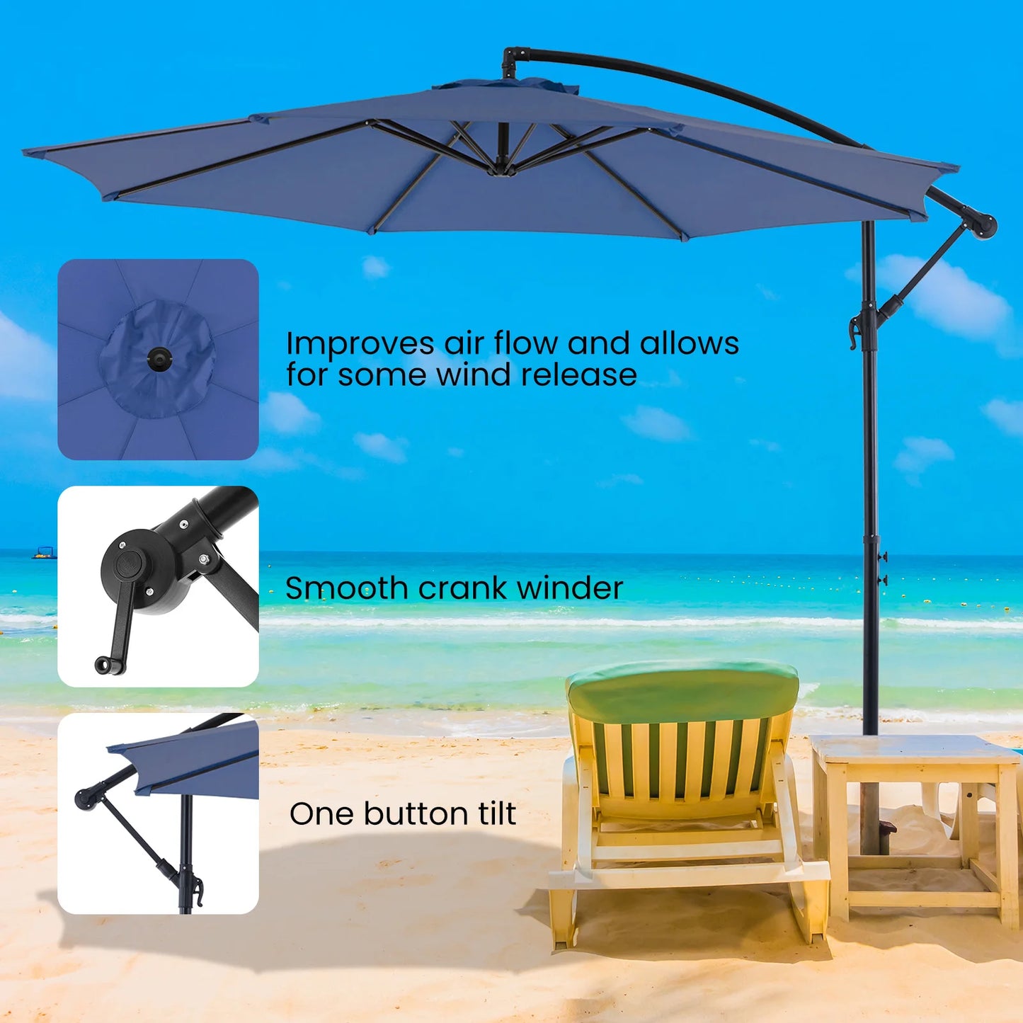 JHK 10FT Outdoor Patio Umbrella Hanging Cantilever with Easy Tilt Adjustment
