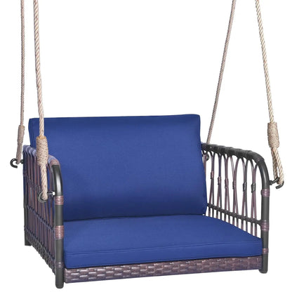 Patio Rattan Porch Swing, Single Person With Cushions