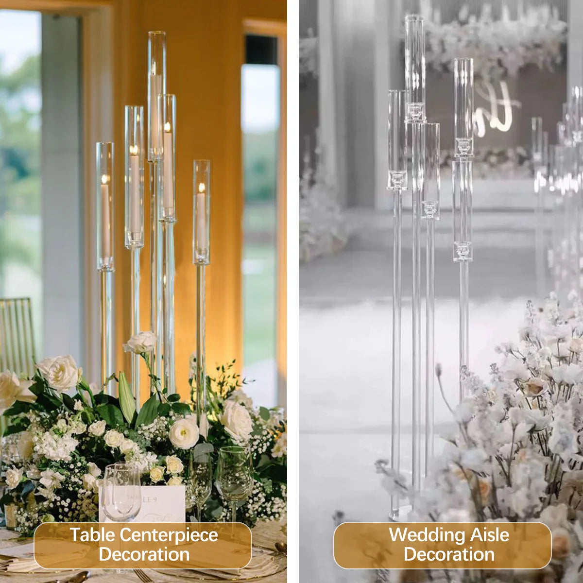 Acrylic 5-Arm Candelabra LED Taper Candle Holders