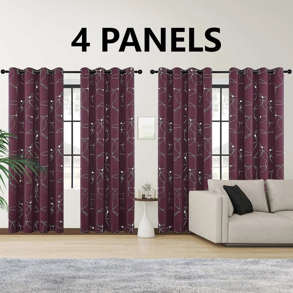 4PCS Blackout Curtains Grommet Thermal Insulated
