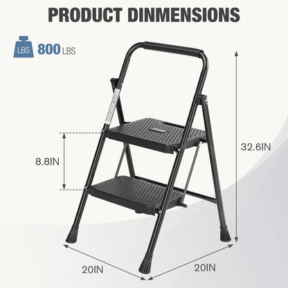 Folding 2 Step Ladder Stool with Anti-Slip Pedal