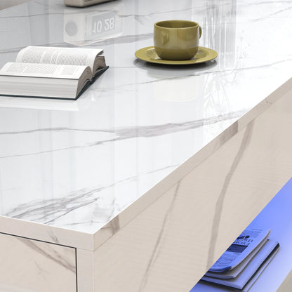 Stylish Coffee Table with LED lights, Double-Layer w/Drawers
