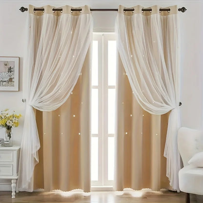 2 Panel Sheer Girls Curtains, Princess Curtains Hollow Stars