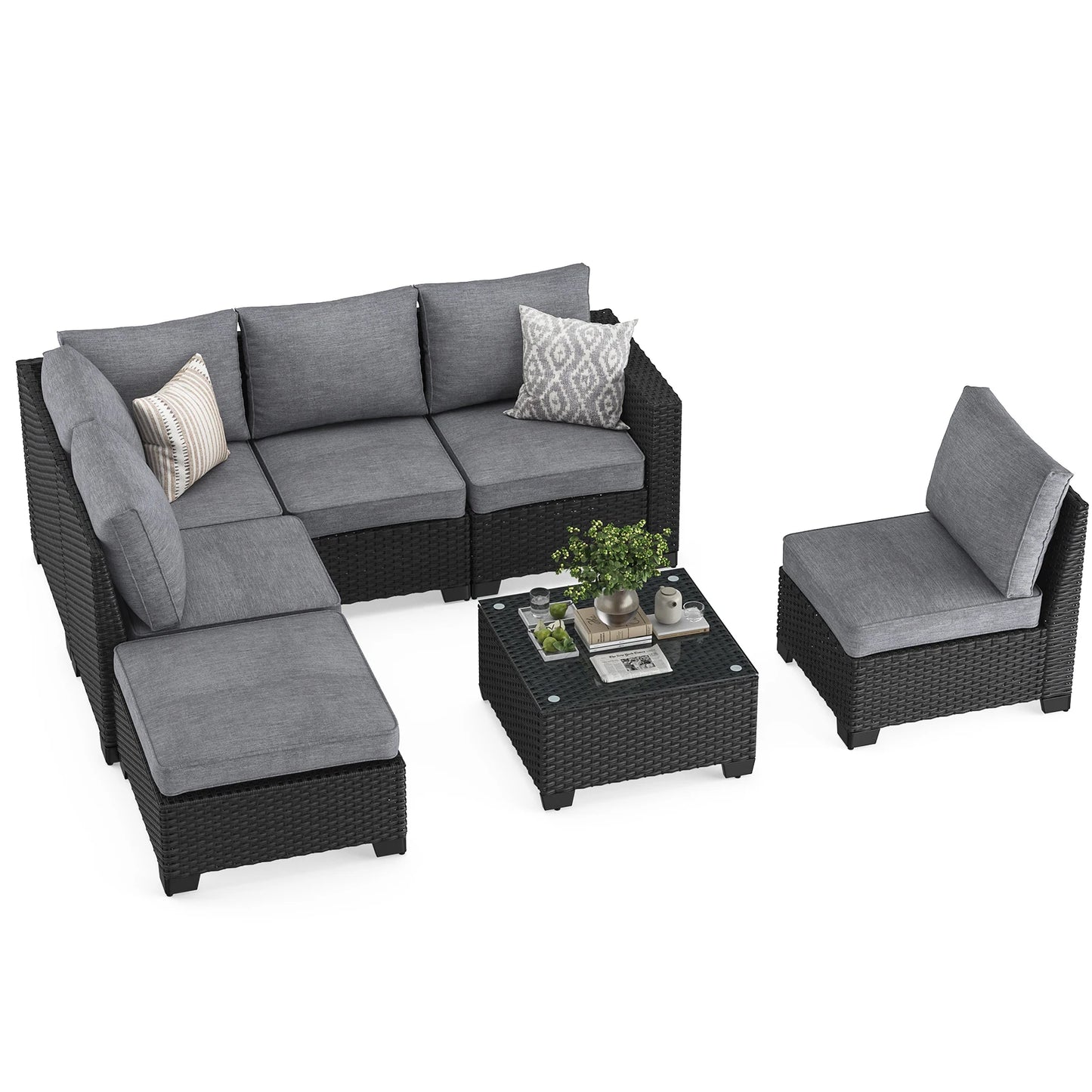 Patio Sectional Sofa Set, Outdoor Furniture with Ottoman