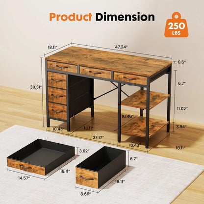 Computer Desk with 6 Drawers, Shelves for Home Office