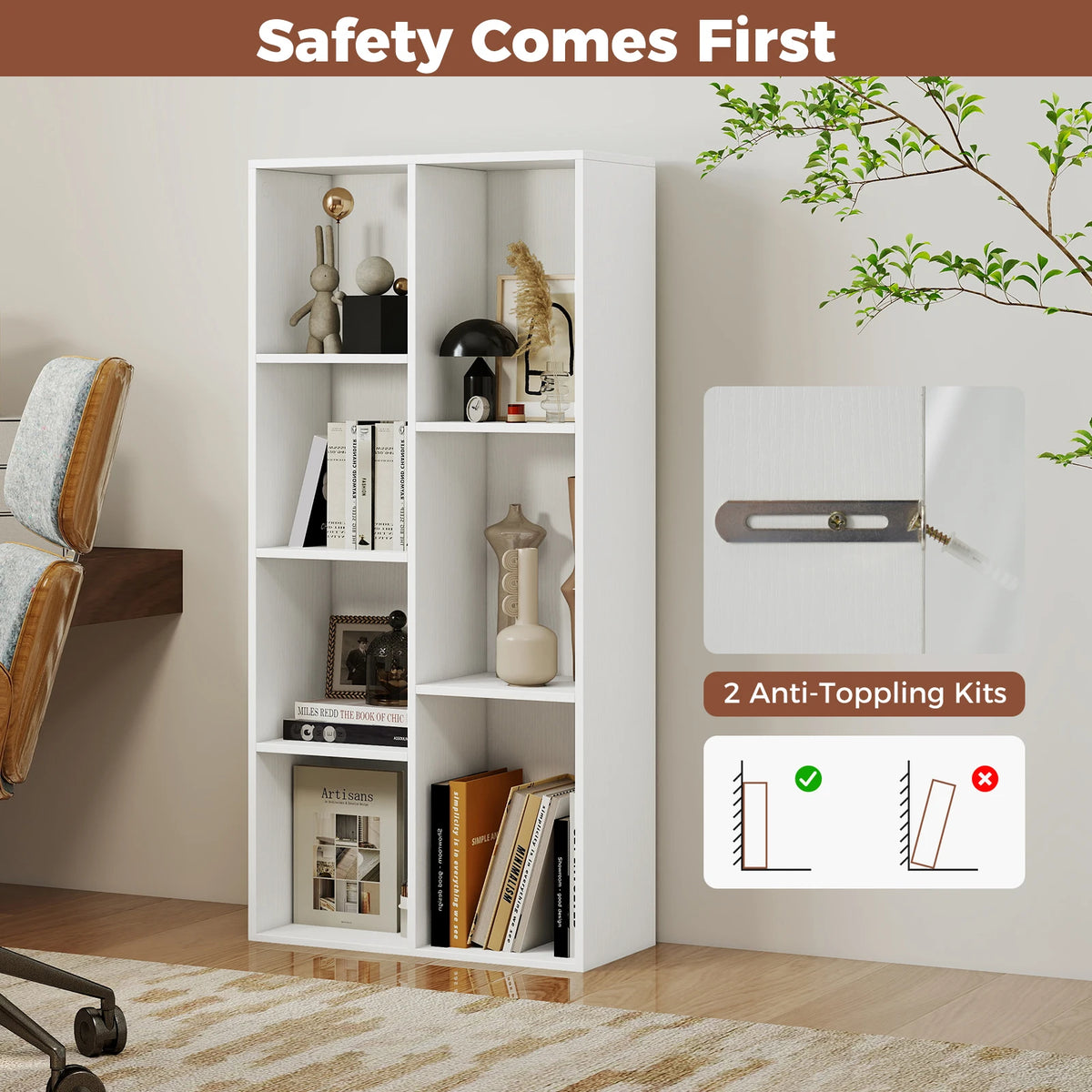 7-Cube Bookcase, Vertical or Horizontal Freestanding Bookshelf.