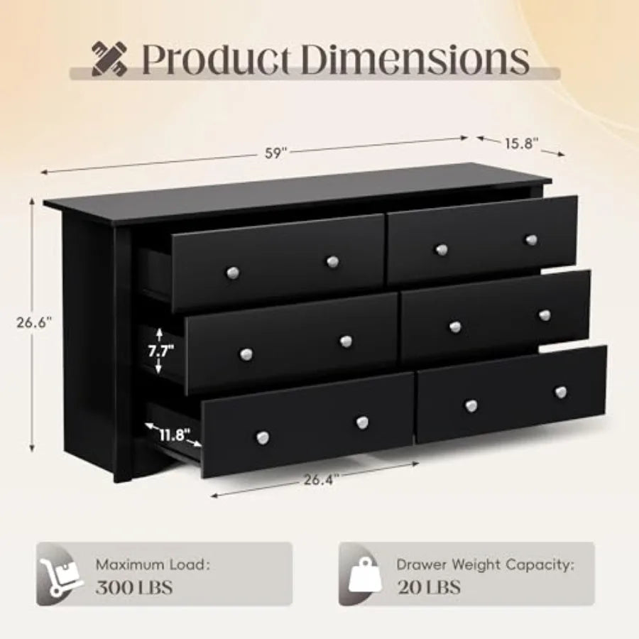 Dresser 6 Wood Dresser Drawers Wide Chest