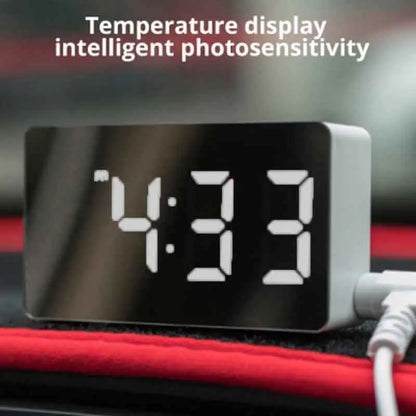 1Pc White LED Mirror Table Clock Snooze Display Time