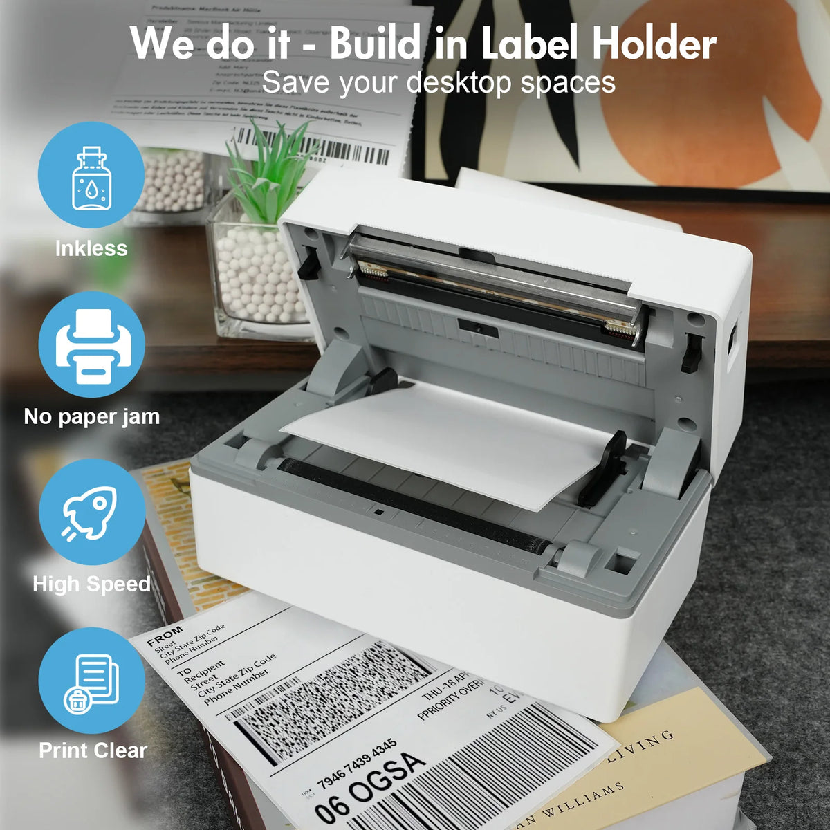 Thermal Label Printer Portable No Ink Required 203DPI 4x6
