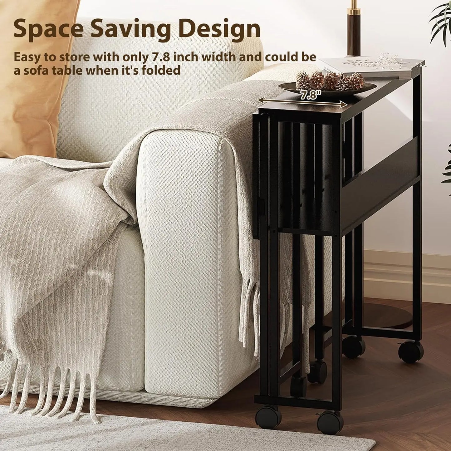 Laptop Table Storage, Sofa Table with Wheels