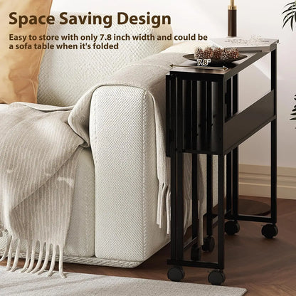Laptop Table Storage, Sofa Table with Wheels