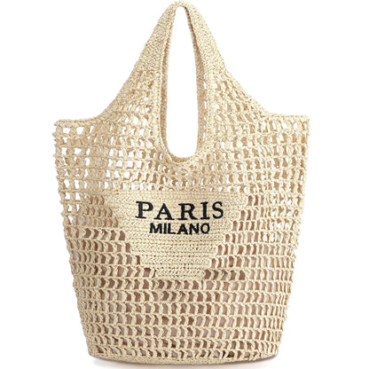 Straw Beach Bags for Women - Handmade Woven Tote Bag