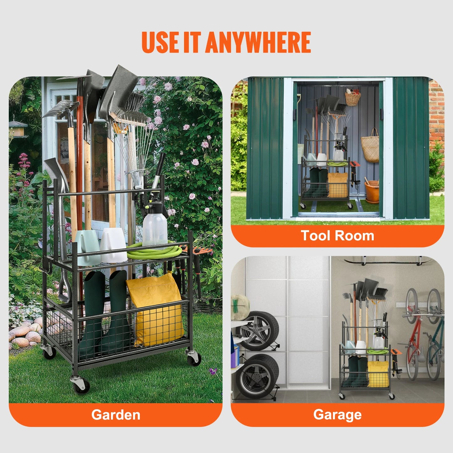 16 Slots Garden Tool Organizer Yard Tool Tower Rack