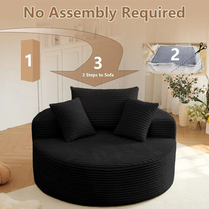 Oversized Round Chair Lounge Chaise Indoor, Upholstered Corduroy Deep Seat Cloud Large Circle Sofa Chair