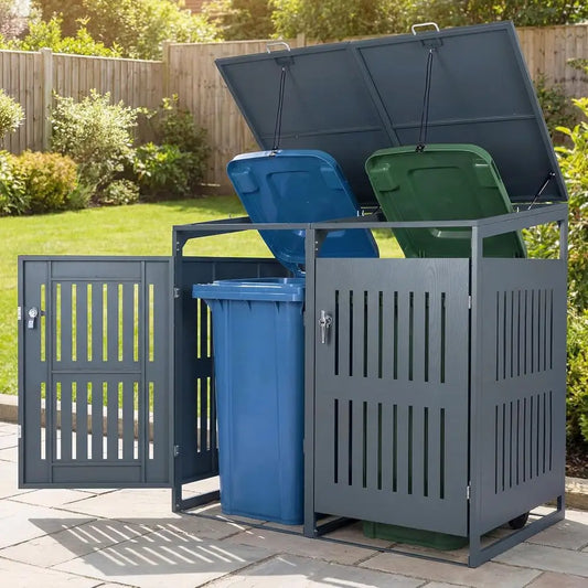 Trash Can Enclosure with Lockable Doors, Slant Roof