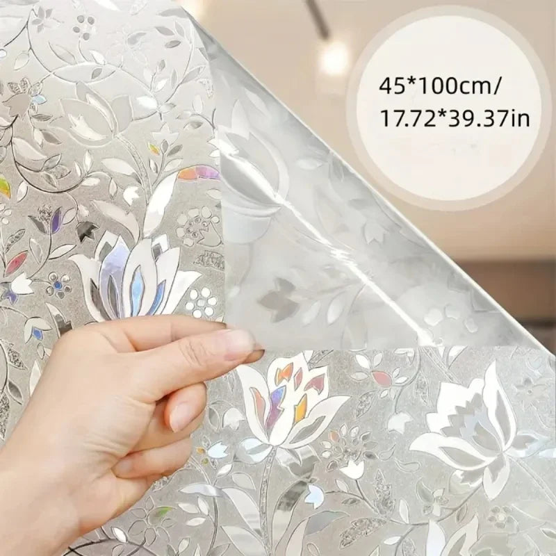 Elegant Tulip Design Window Film - Self-Adhesive, Transparent