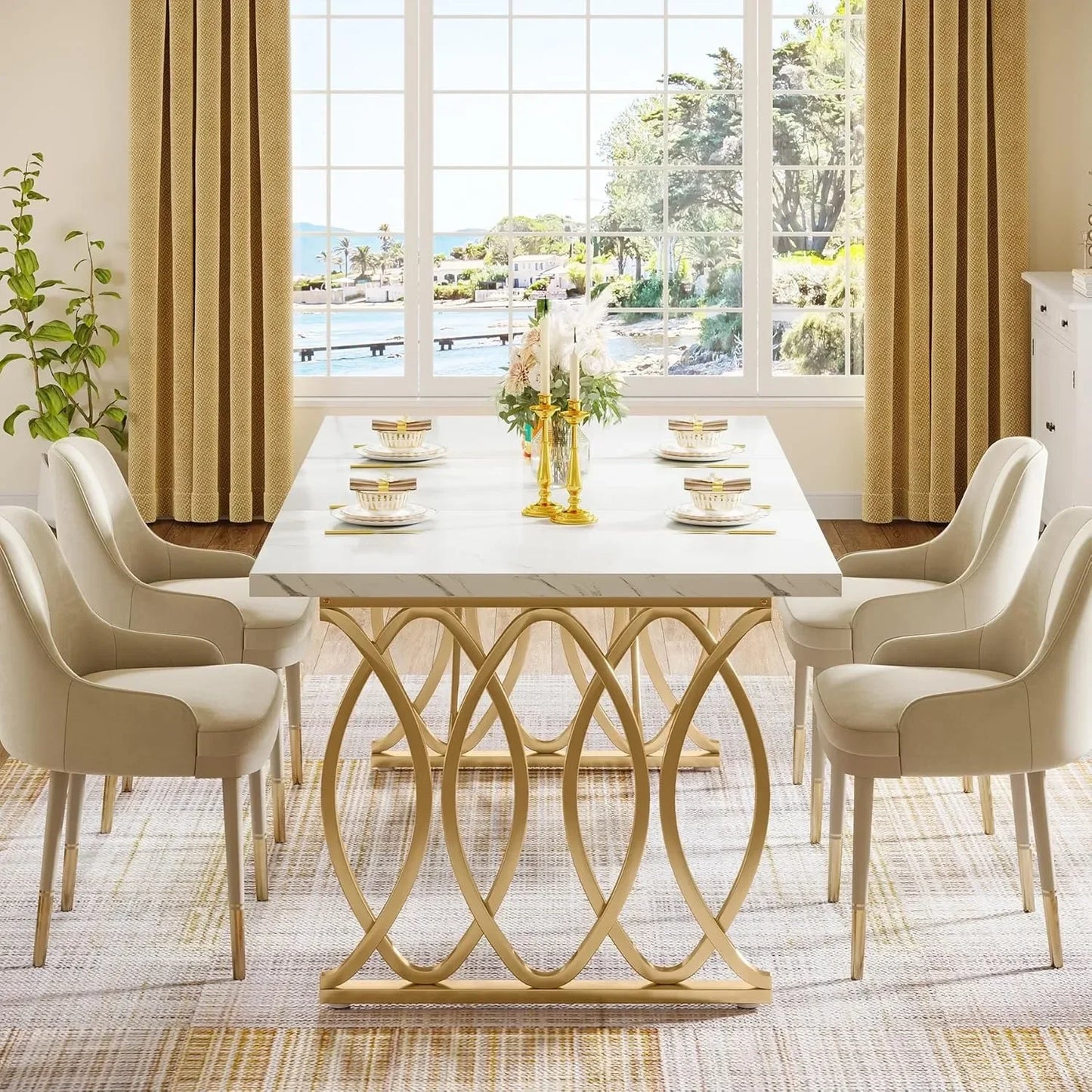 Modern Dining Table, 63" Large for 4-6 People