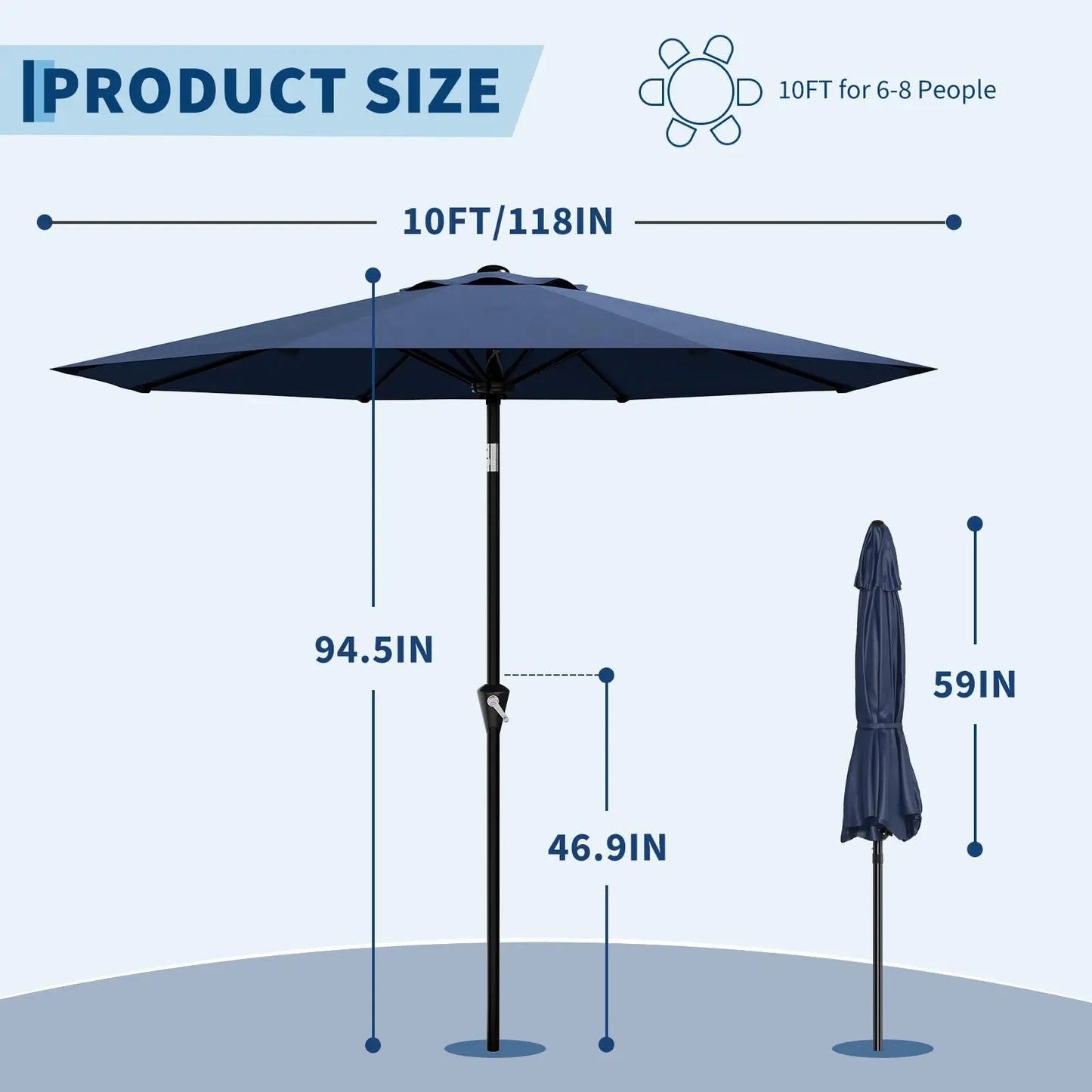 Patio Umbrella With Crank Lift & Tilt Waterproof