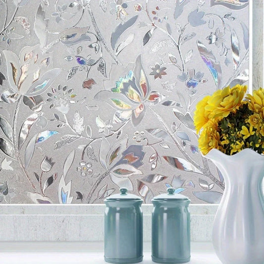 Elegant Tulip Design Window Film - Self-Adhesive, Transparent