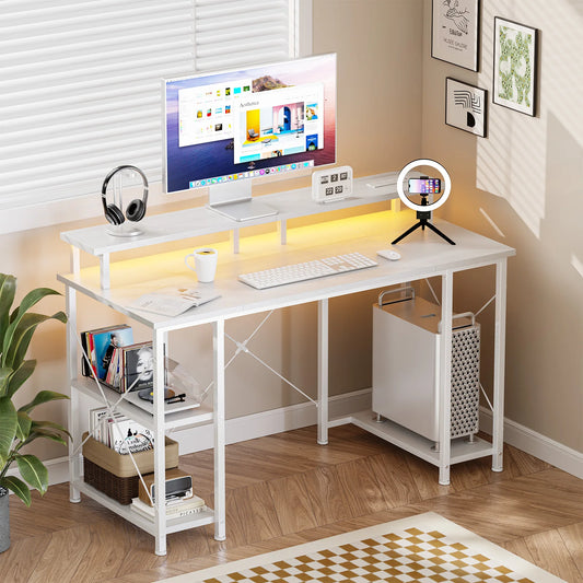 48 Inch Computer Desk with Shelves with LED Lights