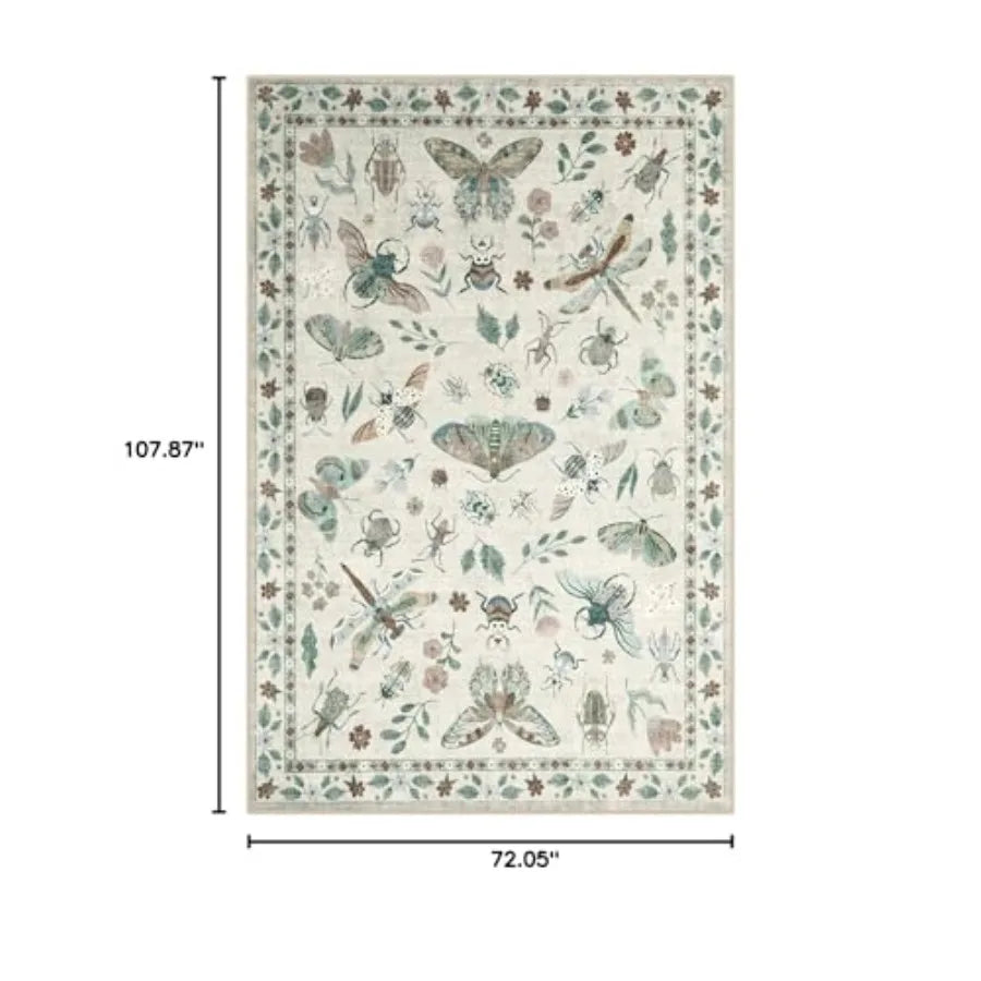 Insect Print Washable Rugs for Living Room, Soft 6x9