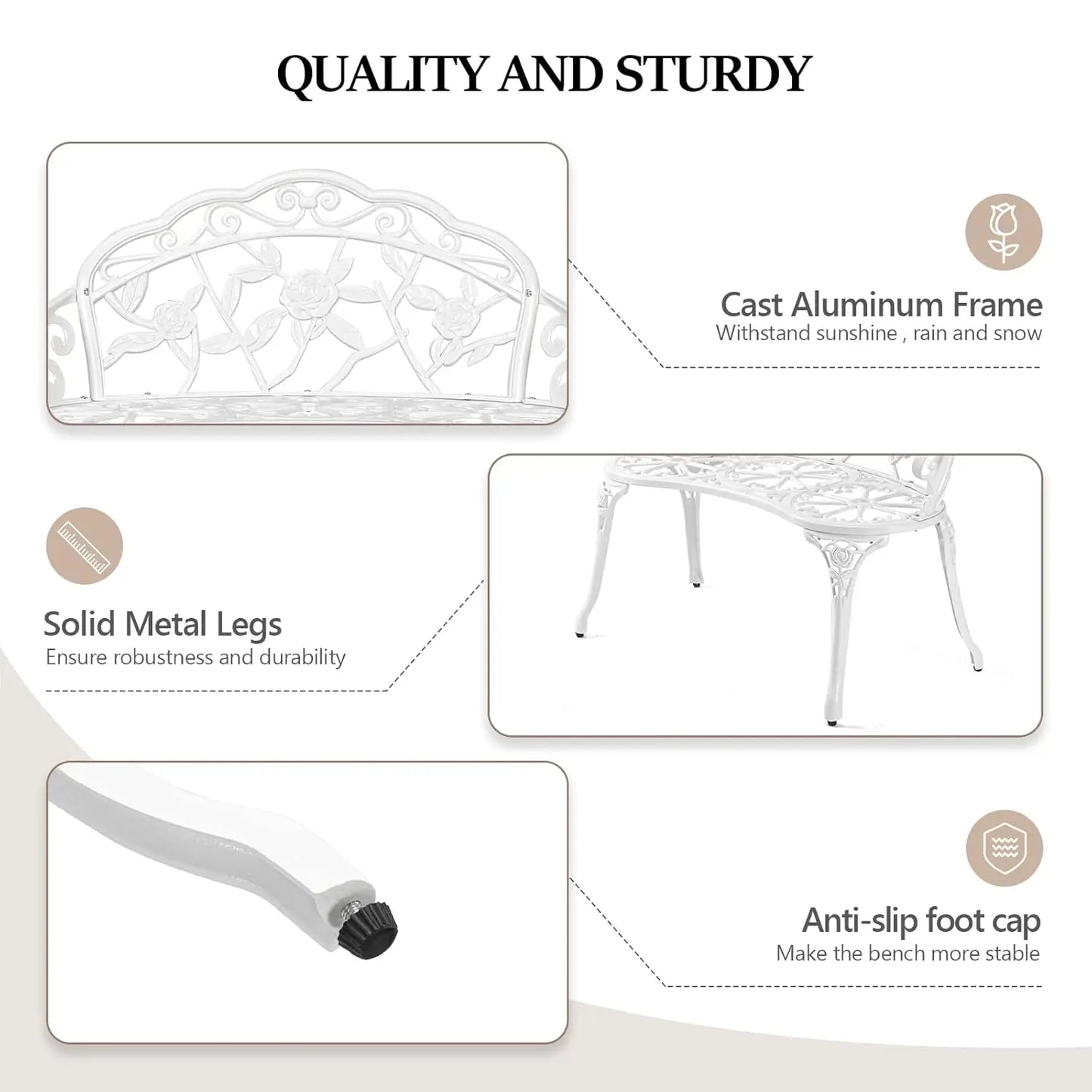 38.5" Patio Outdoor  Bench, 2-Person Cast Iron Cast Aluminum