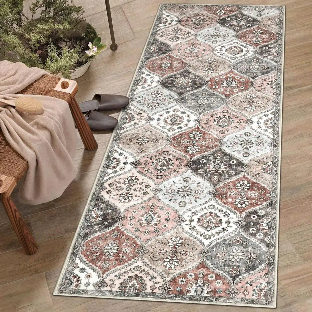 Moroccan Printed Rug Low Pile Rug Distressed  Rugs