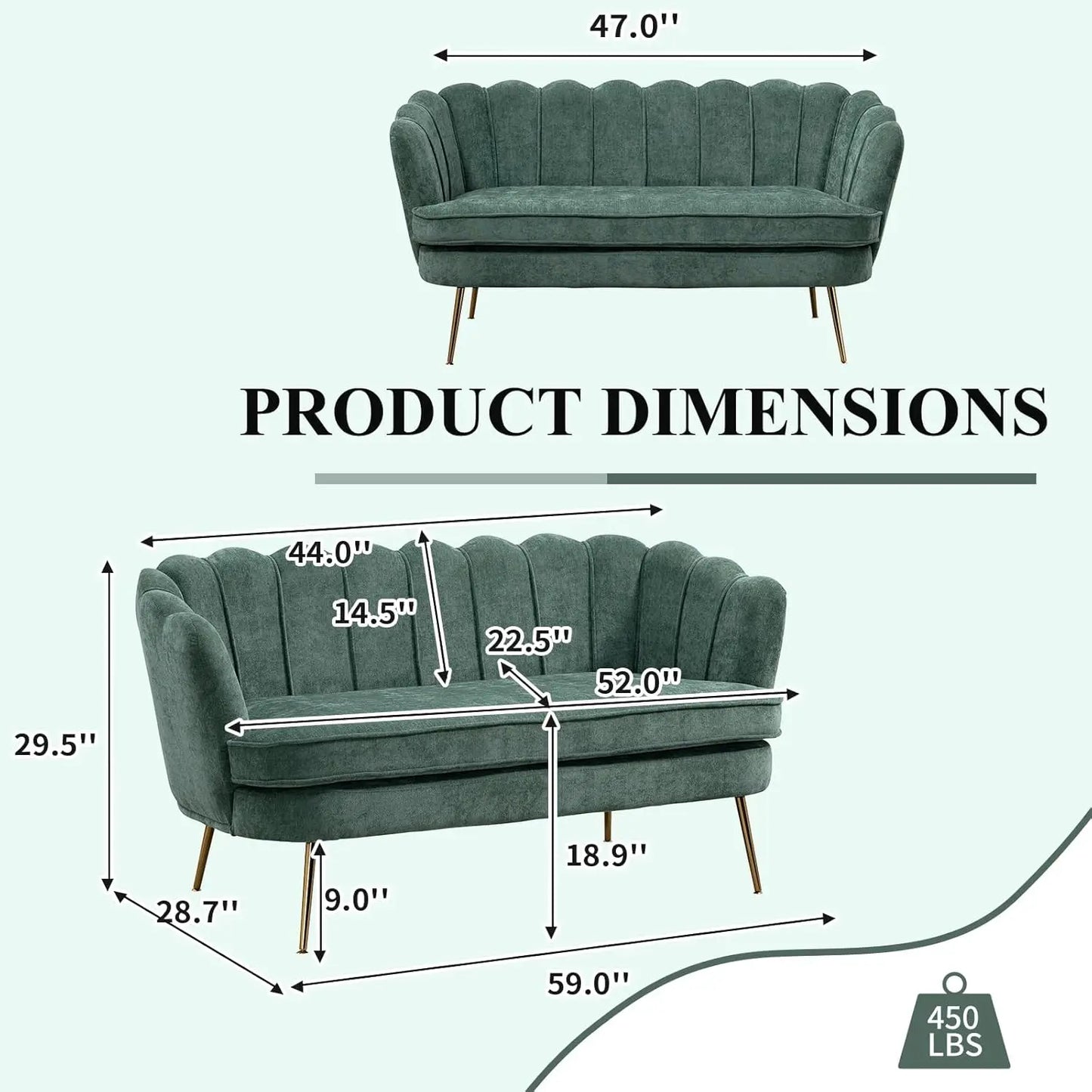 59" Chenille Upholstered Loveseat with Gold Metal Legs