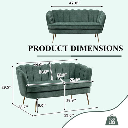 59" Chenille Upholstered Loveseat with Gold Metal Legs