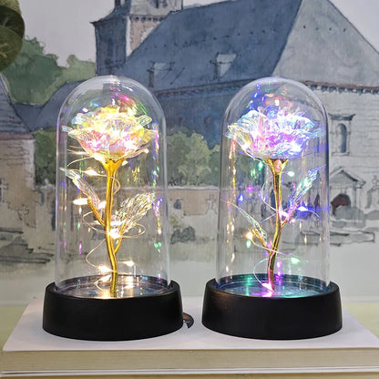 Artificial Glass Flower with Eternal Rose LED