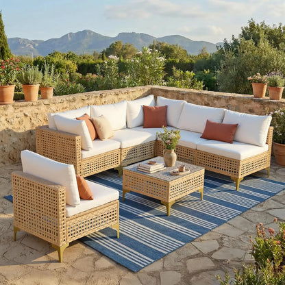 7-Piece Wicker Patio Sectional Sofa with Cushions & Table