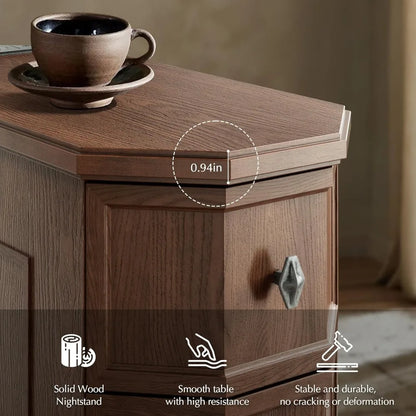 Nightstand with Charging Station Vintage Wood End Table