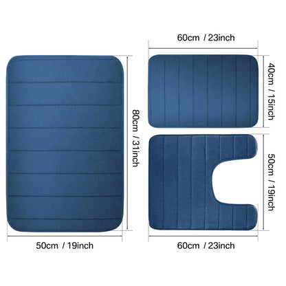 Memory Foam Bath Mat Set Super Absorption Non-Slip