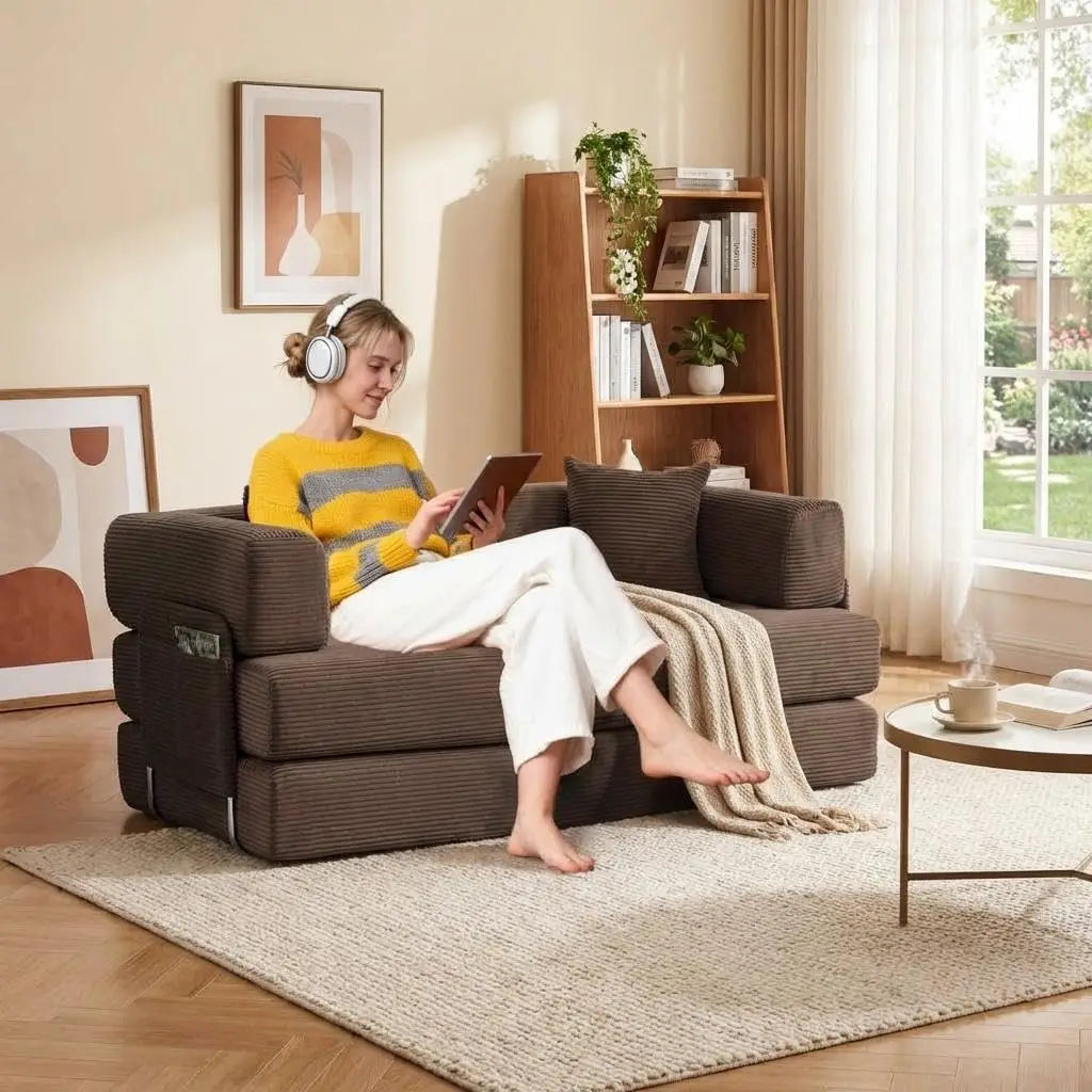 5-in-1 Convertible Sofa Bed,  No Assembly, Multi-Functional Futon