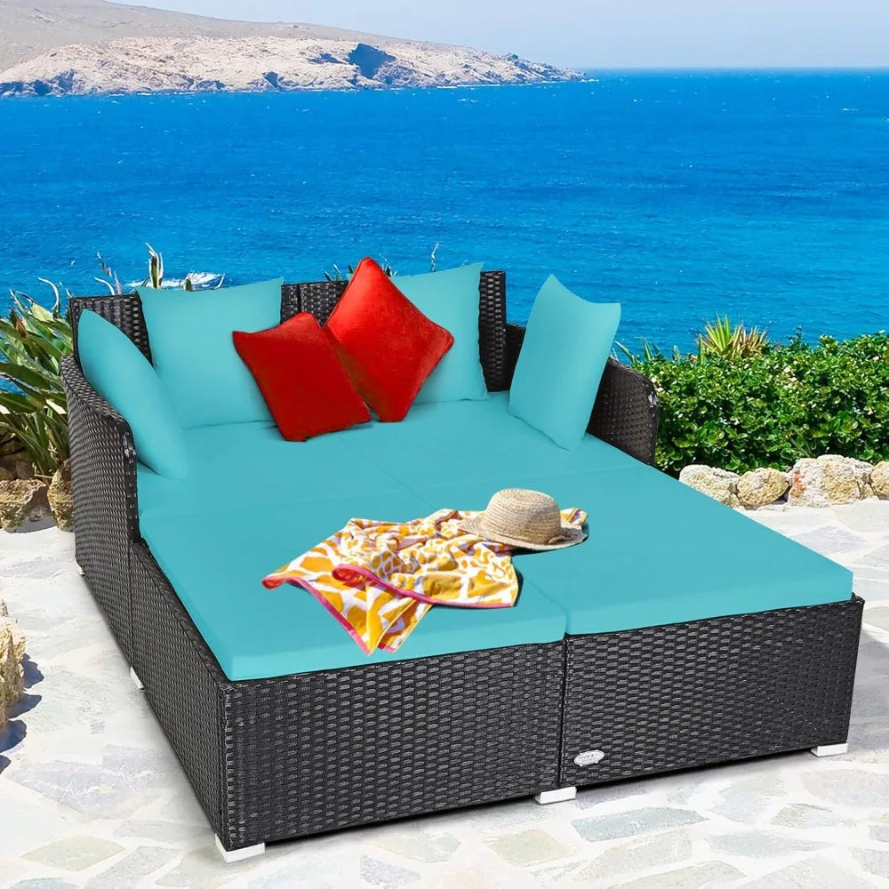 Sunbed Wicker Furniture w/Spacious Seat, Upholstered Cushion
