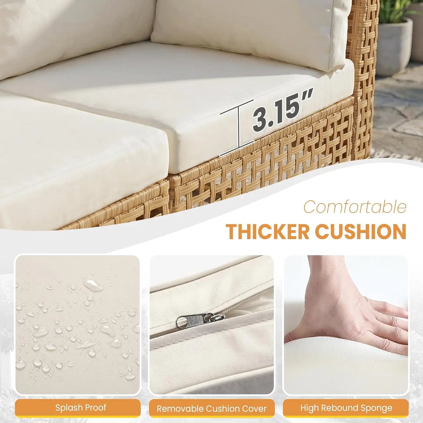 7-Piece Wicker Patio Sectional Sofa with Cushions & Table