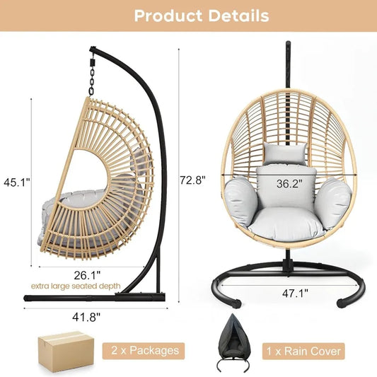 Hanging Egg Chair with Stand, Outdoor Swing Egg Chair