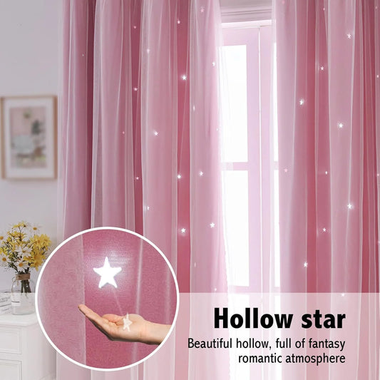 2 Panel Sheer Girls Curtains, Princess Curtains Hollow Stars