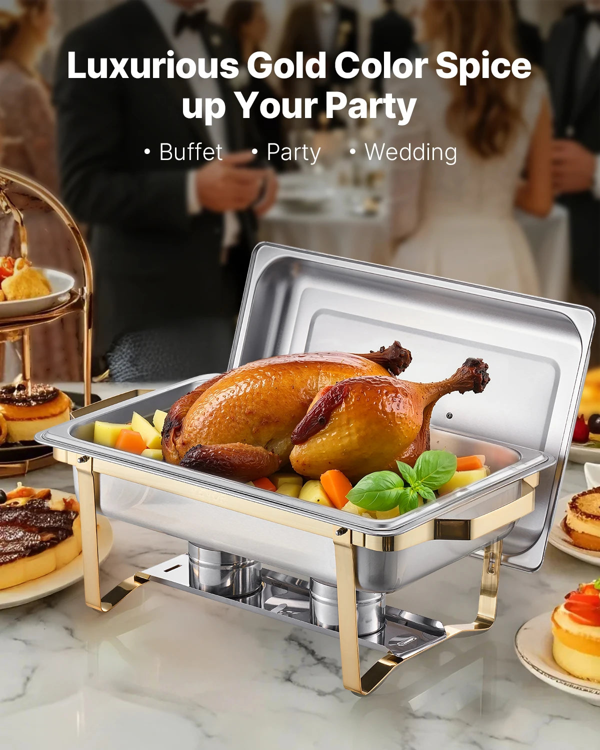 8 Qt 4 Pack Chafing Dish Buffet Set Stainless Steel