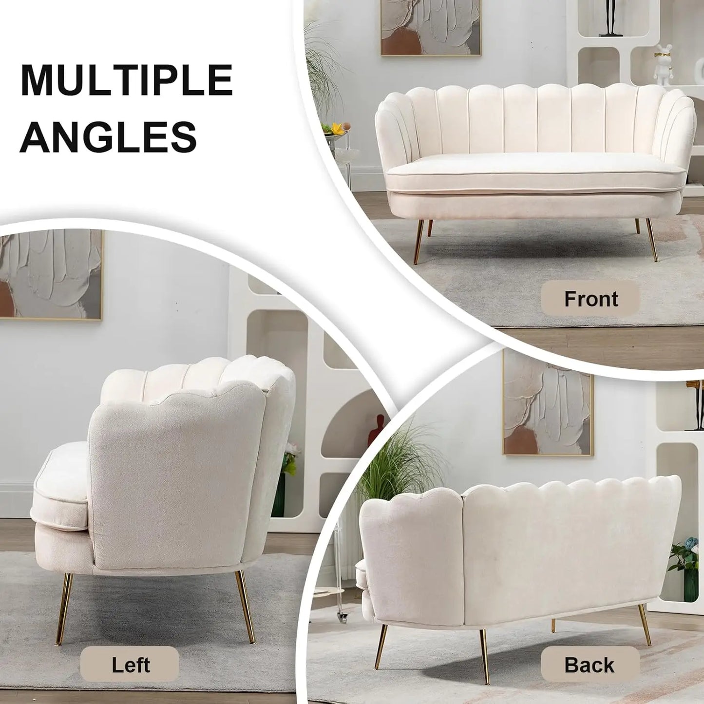 59" Chenille Upholstered Loveseat with Gold Metal Legs