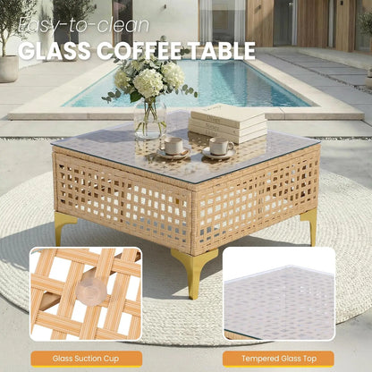 7-Piece Wicker Patio Sectional Sofa with Cushions & Table