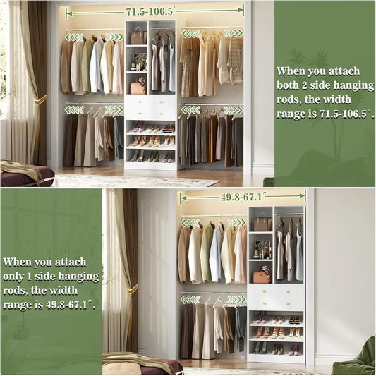 Walk-in Closet Organizer, 2 Shelves, Hanging Rods, White
